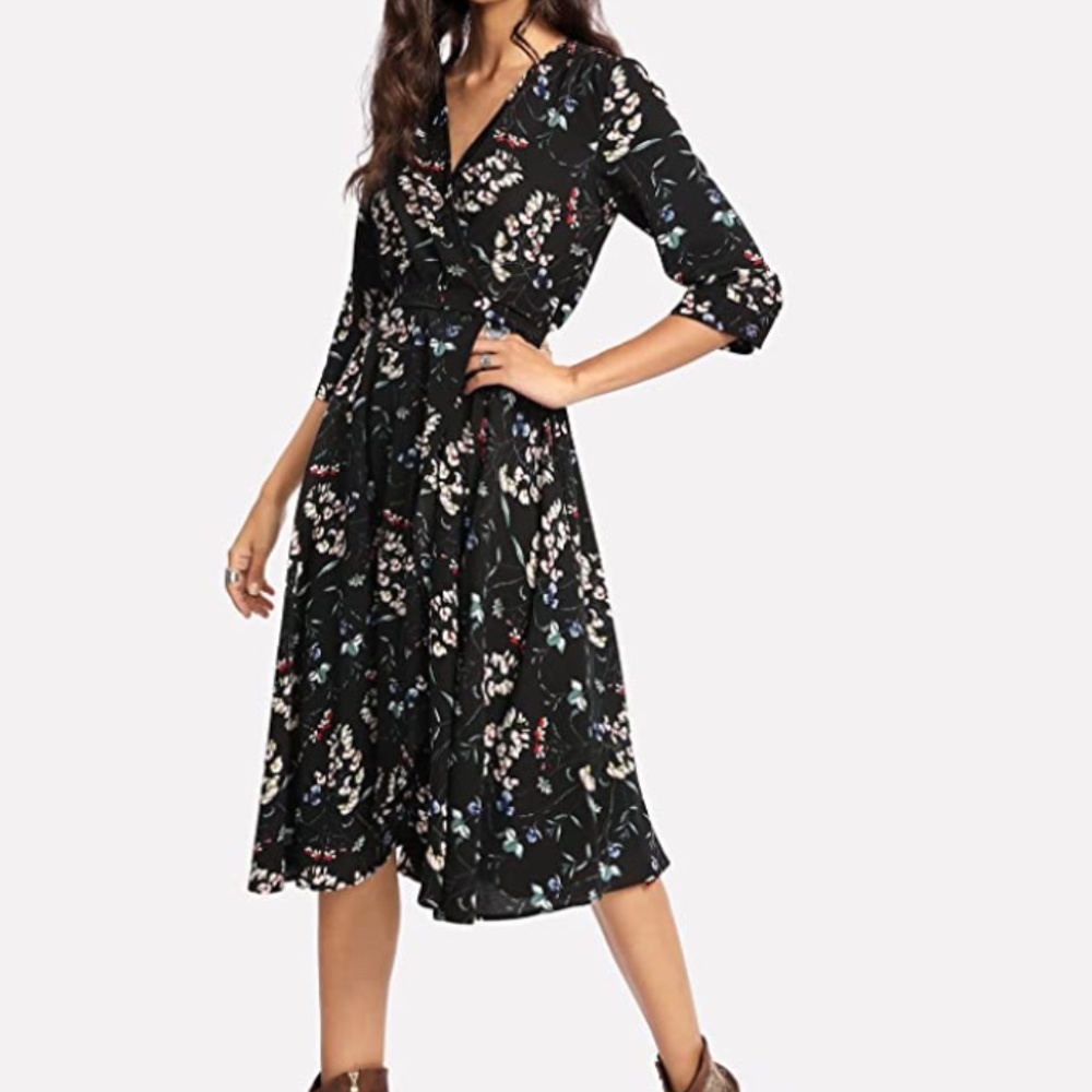 NWOT Midi Black Floral Dress